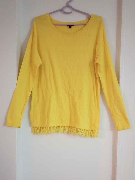 Talbots Sweaters - Talbots Cashmere Blend Bright Yellow Fringe Hem Sweater Size S